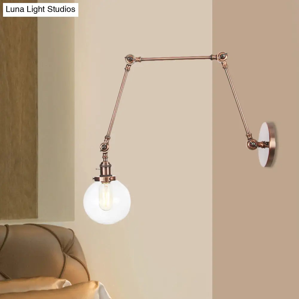 Vintage Chrome/Copper/Bronze Orb Wall Sconce Lamp - Clear/Amber Glass, Adjustable Arm, 1 Light - Ideal for Living Room - 8'+8'/8'+8'+8'L