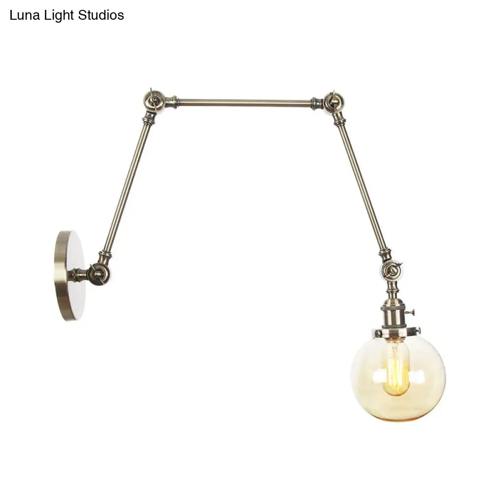 Vintage Chrome/Copper/Bronze Orb Wall Sconce Lamp - Clear/Amber Glass, Adjustable Arm, 1 Light - Ideal for Living Room - 8'+8'/8'+8'+8'L