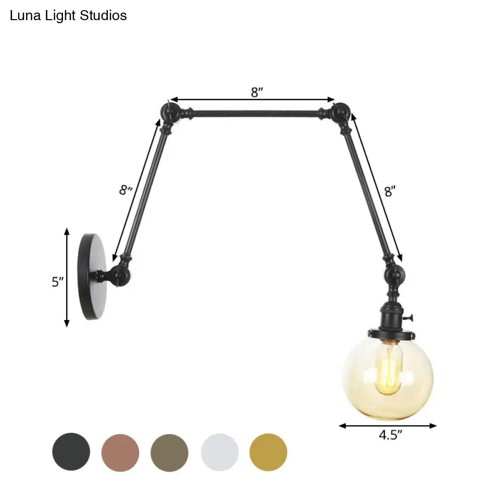 Vintage Chrome/Copper/Bronze Orb Wall Sconce Lamp - Clear/Amber Glass, Adjustable Arm, 1 Light - Ideal for Living Room - 8'+8'/8'+8'+8'L