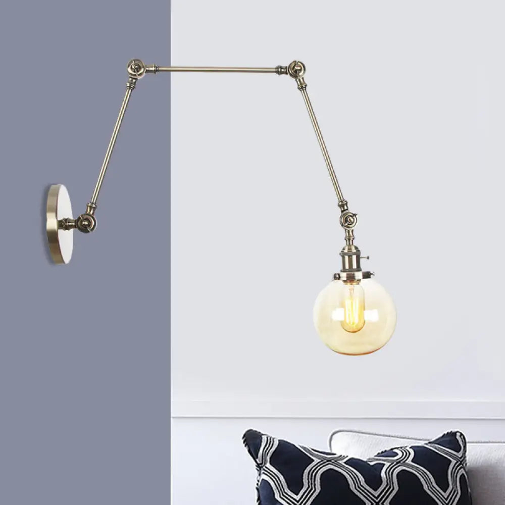Vintage Chrome/Copper/Bronze Orb Wall Sconce Lamp - Clear/Amber Glass, Adjustable Arm, 1 Light - Ideal for Living Room - 8'+8'/8'+8'+8'L