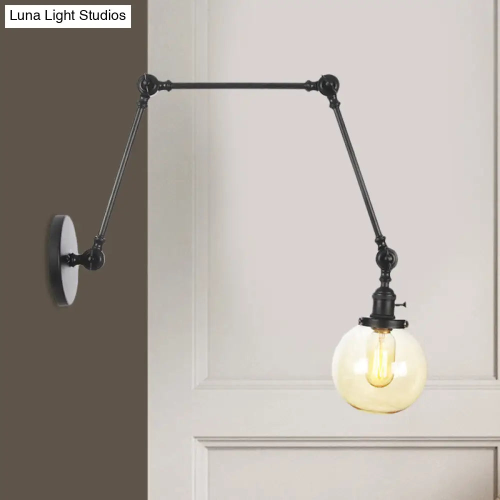 Vintage Chrome/Copper/Bronze Orb Wall Sconce Lamp - Clear/Amber Glass, Adjustable Arm, 1 Light - Ideal for Living Room - 8'+8'/8'+8'+8'L