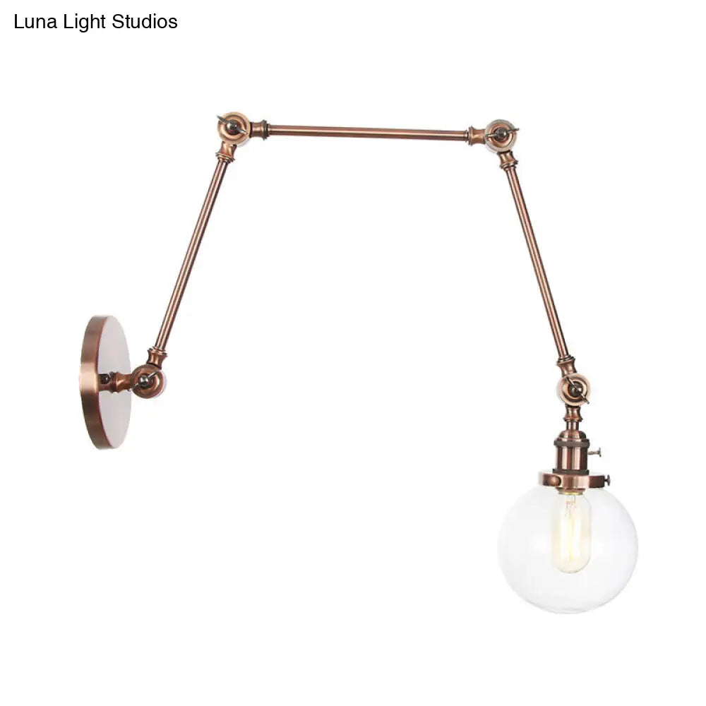 Vintage Chrome/Copper/Bronze Orb Wall Sconce Lamp - Clear/Amber Glass, Adjustable Arm, 1 Light - Ideal for Living Room - 8'+8'/8'+8'+8'L