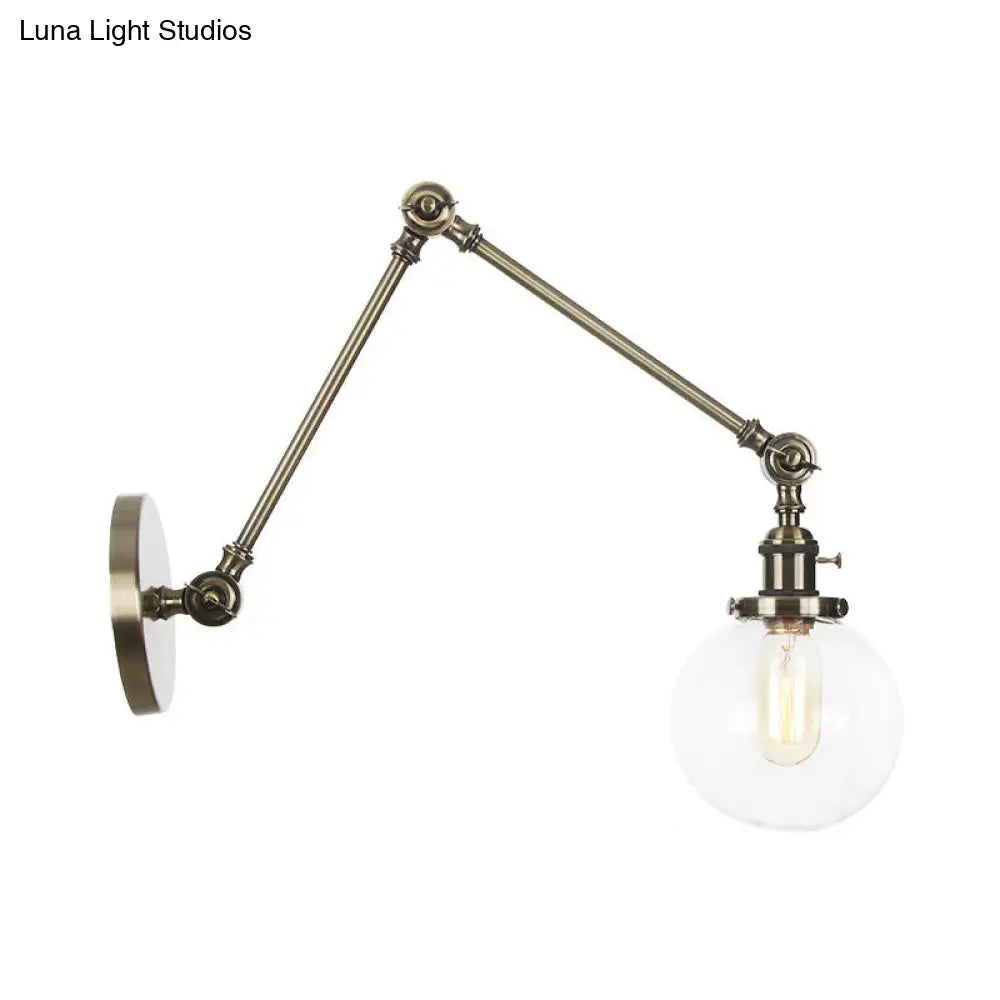 Vintage Chrome/Copper/Bronze Orb Wall Sconce Lamp - Clear/Amber Glass, Adjustable Arm, 1 Light - Ideal for Living Room - 8'+8'/8'+8'+8'L