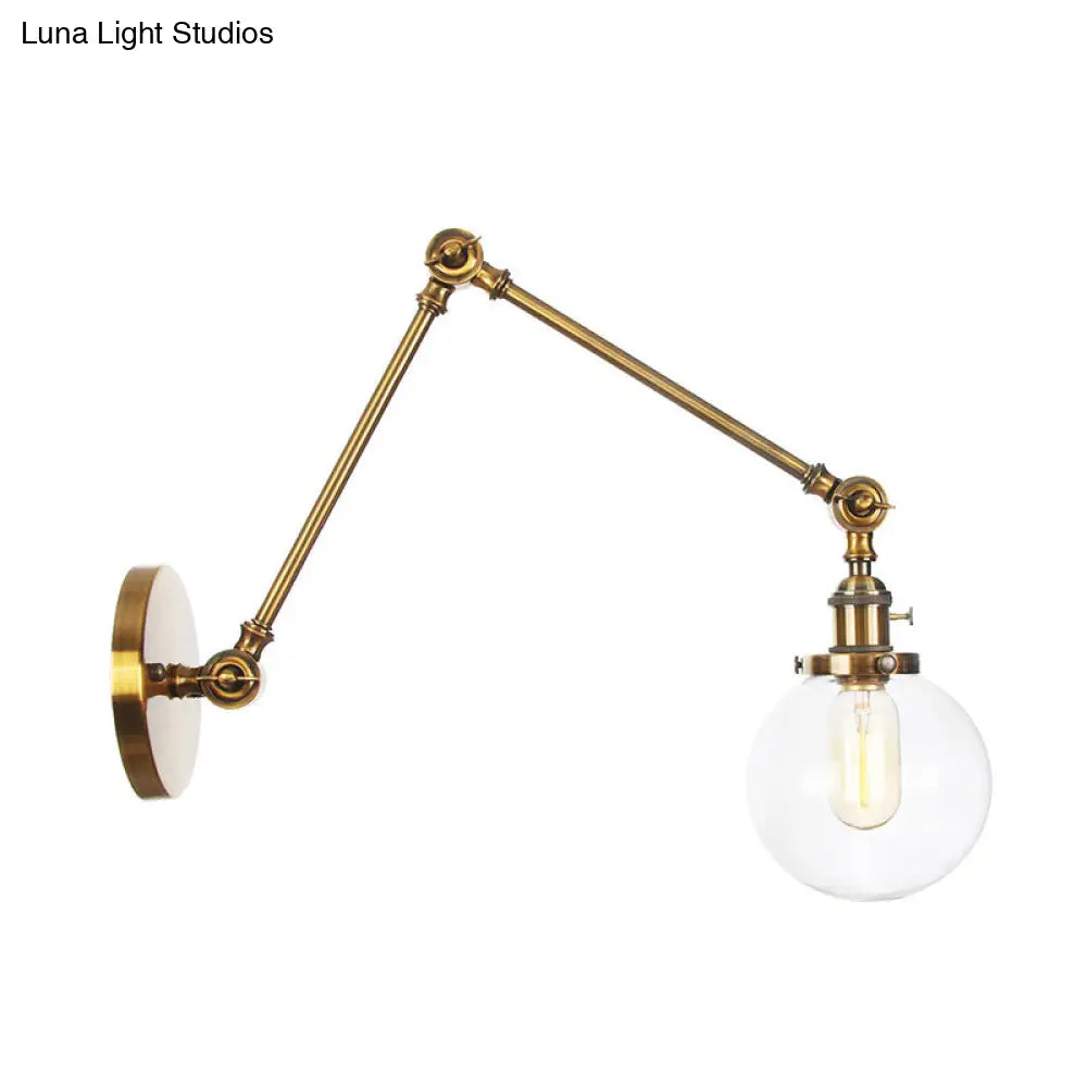 Vintage Chrome/Copper/Bronze Orb Wall Sconce Lamp - Clear/Amber Glass, Adjustable Arm, 1 Light - Ideal for Living Room - 8'+8'/8'+8'+8'L