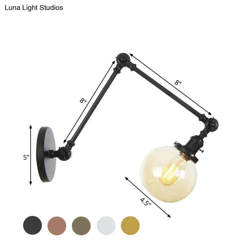 Vintage Chrome/Copper/Bronze Orb Wall Sconce Lamp - Clear/Amber Glass, Adjustable Arm, 1 Light - Ideal for Living Room - 8'+8'/8'+8'+8'L