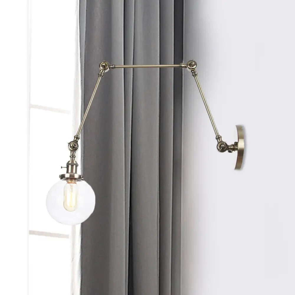 Vintage Chrome/Copper/Bronze Orb Wall Sconce Lamp - Clear/Amber Glass, Adjustable Arm, 1 Light - Ideal for Living Room - 8'+8'/8'+8'+8'L