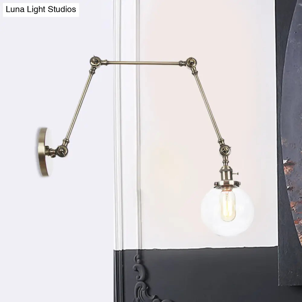 Vintage Chrome/Copper/Bronze Orb Wall Sconce Lamp - Clear/Amber Glass, Adjustable Arm, 1 Light - Ideal for Living Room - 8'+8'/8'+8'+8'L