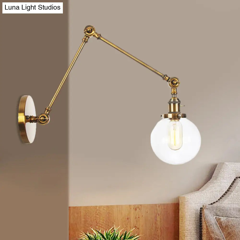 Vintage Chrome/Copper/Bronze Orb Wall Sconce Lamp - Clear/Amber Glass, Adjustable Arm, 1 Light - Ideal for Living Room - 8'+8'/8'+8'+8'L