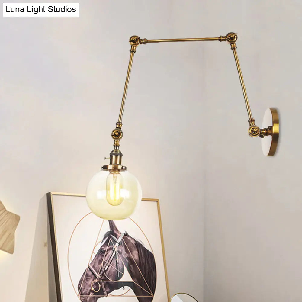 Vintage Chrome/Copper/Bronze Orb Wall Sconce Lamp - Clear/Amber Glass, Adjustable Arm, 1 Light - Ideal for Living Room - 8'+8'/8'+8'+8'L