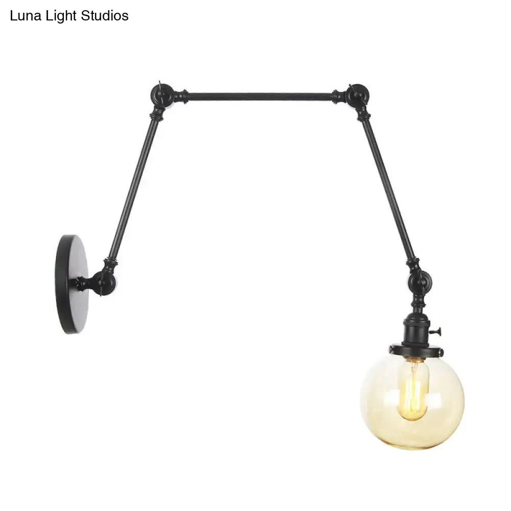 Vintage Chrome/Copper/Bronze Orb Wall Sconce Lamp - Clear/Amber Glass, Adjustable Arm, 1 Light - Ideal for Living Room - 8'+8'/8'+8'+8'L