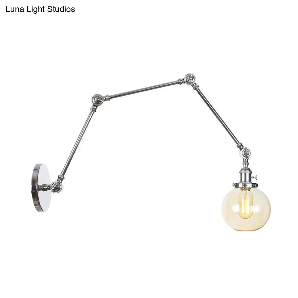 Vintage Chrome/Copper/Bronze Orb Wall Sconce Lamp - Clear/Amber Glass, Adjustable Arm, 1 Light - Ideal for Living Room - 8'+8'/8'+8'+8'L