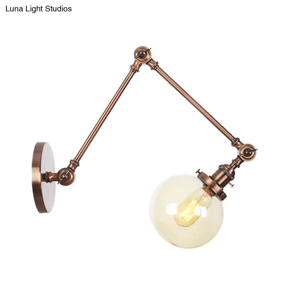 Vintage Chrome/Copper/Bronze Orb Wall Sconce Lamp - Clear/Amber Glass, Adjustable Arm, 1 Light - Ideal for Living Room - 8'+8'/8'+8'+8'L