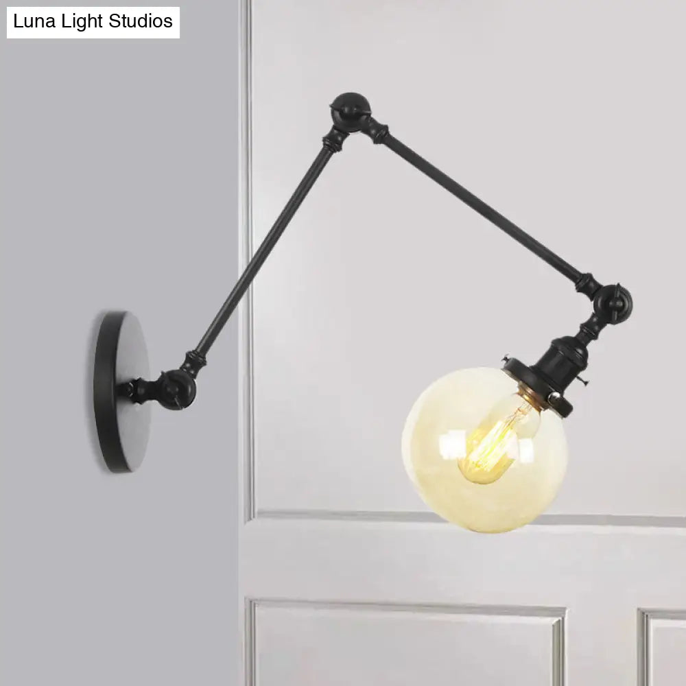 Vintage Chrome/Copper/Bronze Orb Wall Sconce Lamp - Clear/Amber Glass, Adjustable Arm, 1 Light - Ideal for Living Room - 8'+8'/8'+8'+8'L