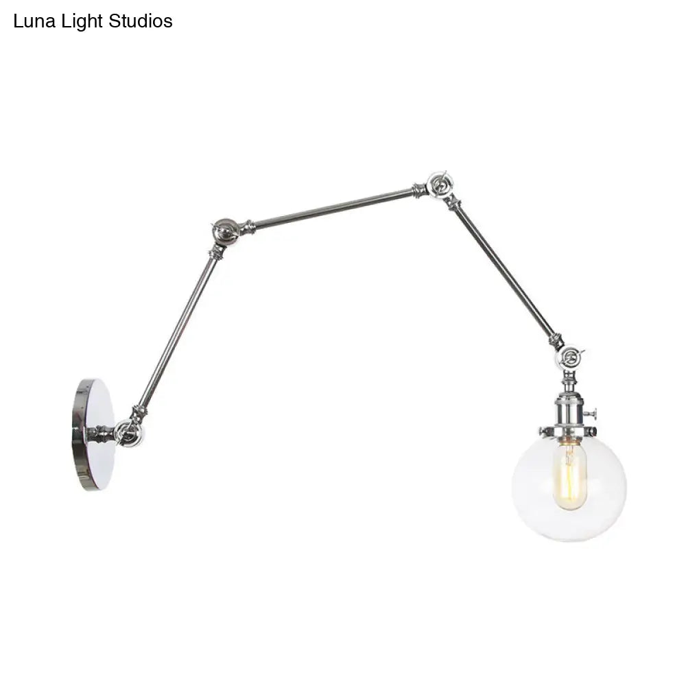 Vintage Chrome/Copper/Bronze Orb Wall Sconce Lamp - Clear/Amber Glass, Adjustable Arm, 1 Light - Ideal for Living Room - 8'+8'/8'+8'+8'L