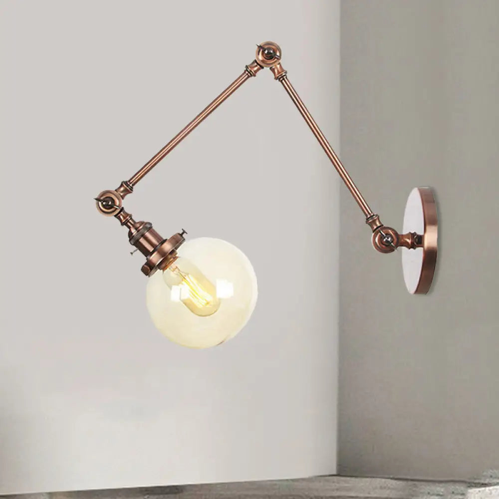 Vintage Chrome/Copper/Bronze Orb Wall Sconce Lamp - Clear/Amber Glass, Adjustable Arm, 1 Light - Ideal for Living Room - 8'+8'/8'+8'+8'L