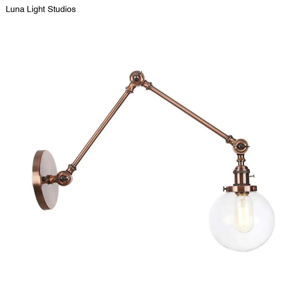 Vintage Chrome/Copper/Bronze Orb Wall Sconce Lamp - Clear/Amber Glass, Adjustable Arm, 1 Light - Ideal for Living Room - 8'+8'/8'+8'+8'L