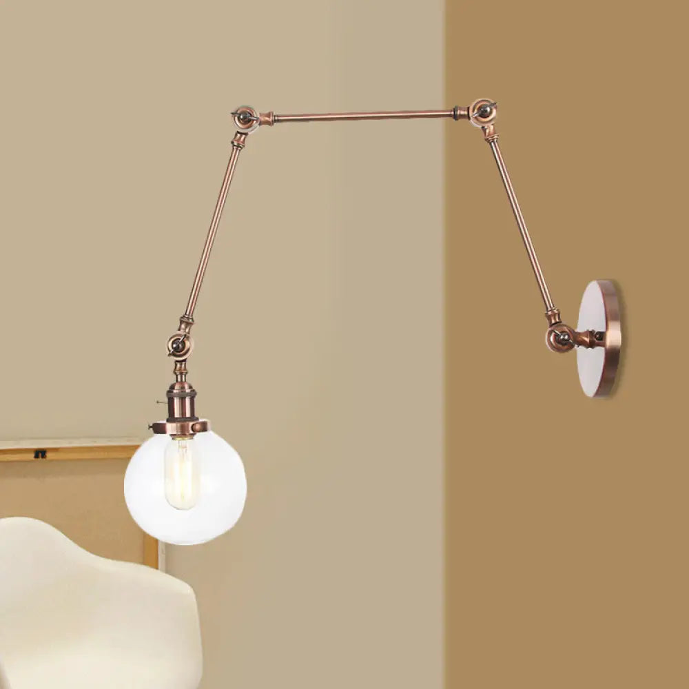 Vintage Chrome/Copper/Bronze Orb Wall Sconce Lamp - Clear/Amber Glass, Adjustable Arm, 1 Light - Ideal for Living Room - 8'+8'/8'+8'+8'L