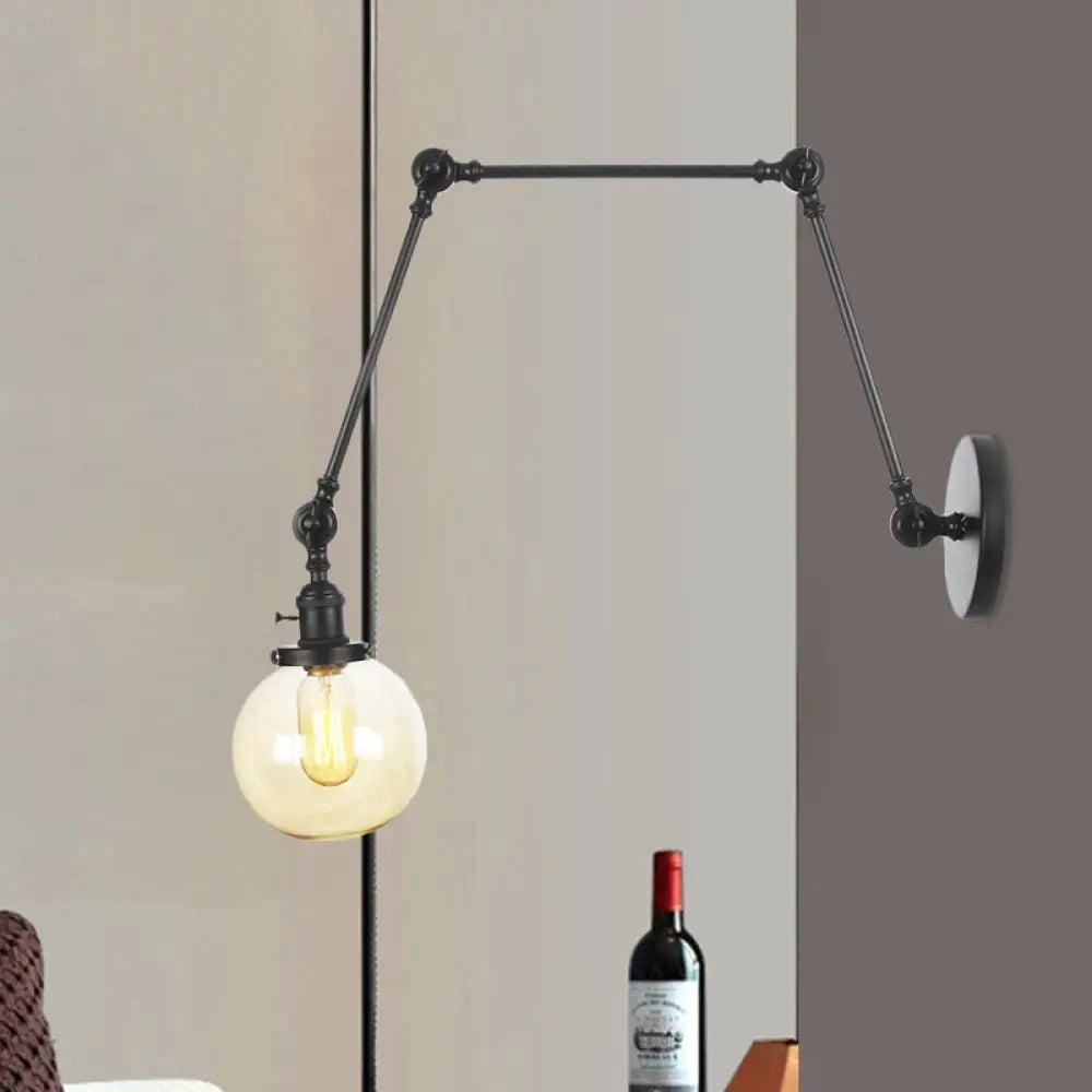 Vintage Chrome/Copper/Bronze Orb Wall Sconce Lamp - Clear/Amber Glass, Adjustable Arm, 1 Light - Ideal for Living Room - 8'+8'/8'+8'+8'L