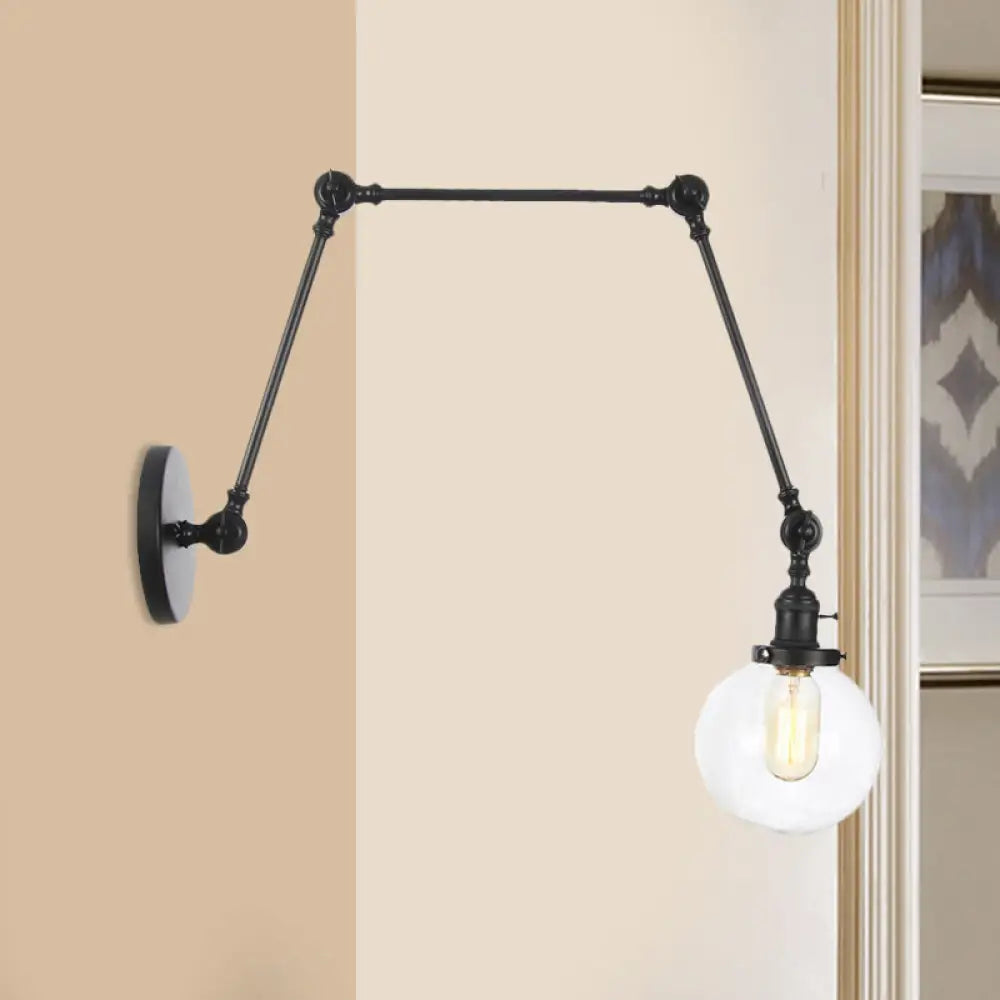 Vintage Chrome/Copper/Bronze Orb Wall Sconce Lamp - Clear/Amber Glass, Adjustable Arm, 1 Light - Ideal for Living Room - 8'+8'/8'+8'+8'L