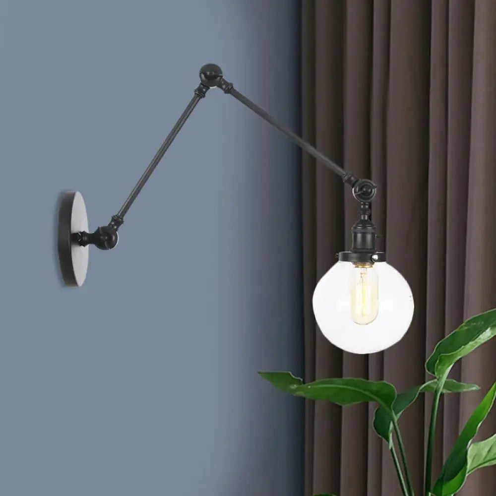 Vintage Chrome/Copper/Bronze Orb Wall Sconce Lamp - Clear/Amber Glass, Adjustable Arm, 1 Light - Ideal for Living Room - 8'+8'/8'+8'+8'L