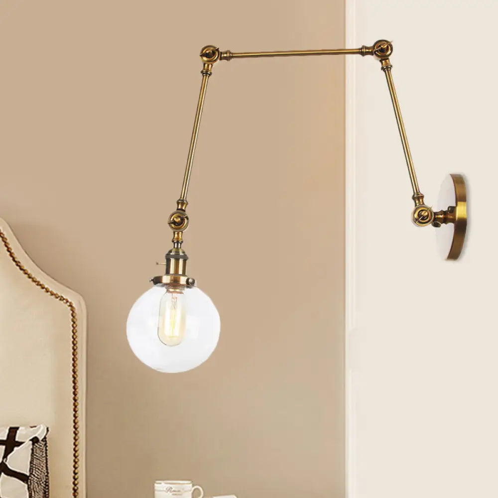 Vintage Chrome/Copper/Bronze Orb Wall Sconce Lamp - Clear/Amber Glass, Adjustable Arm, 1 Light - Ideal for Living Room - 8'+8'/8'+8'+8'L