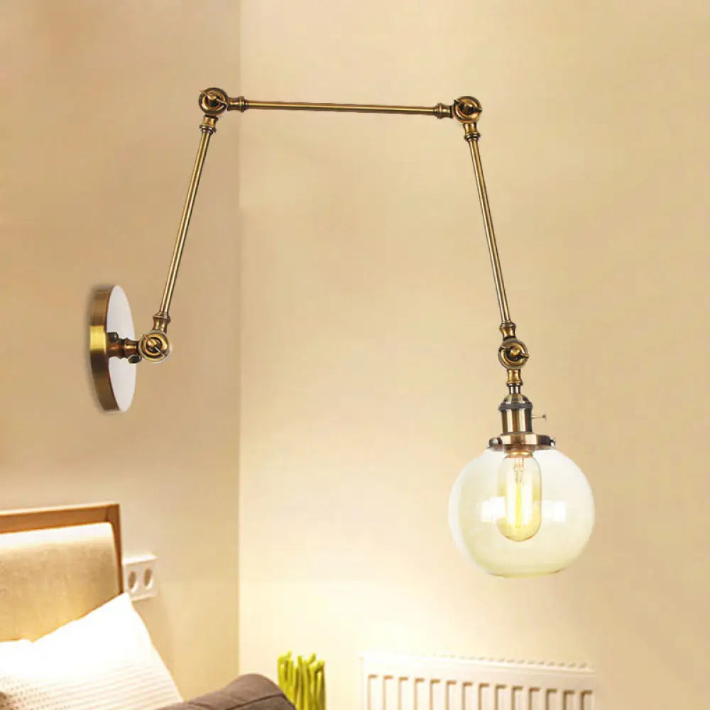 Vintage Chrome/Copper/Bronze Orb Wall Sconce Lamp - Clear/Amber Glass, Adjustable Arm, 1 Light - Ideal for Living Room - 8'+8'/8'+8'+8'L