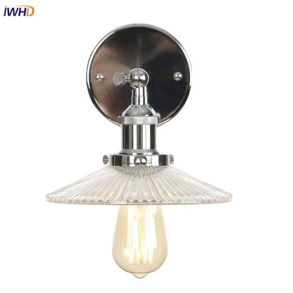 Chrome led wall light with vintage chrome finish faceted clear glass shade and exposed edison-style bulb for bedroom decor
