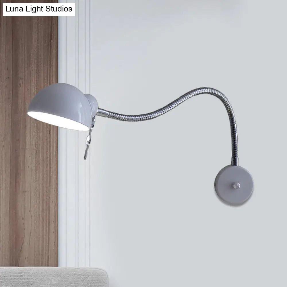 Vintage Chrome/White Metallic Wall Lamp with Flexible Arm and Dome Shade – Perfect Bedside Sconce