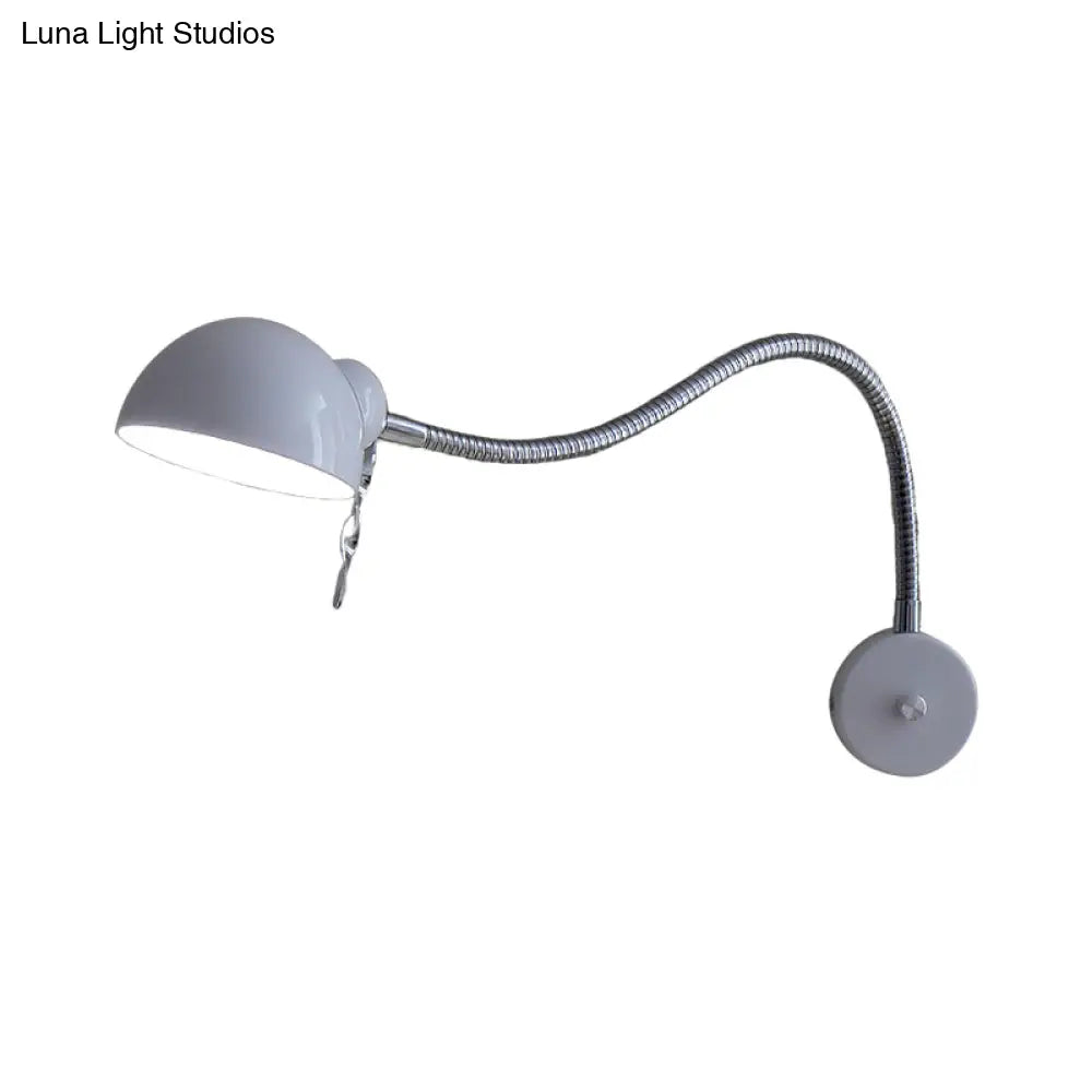 Vintage Chrome/White Metallic Wall Lamp with Flexible Arm and Dome Shade – Perfect Bedside Sconce
