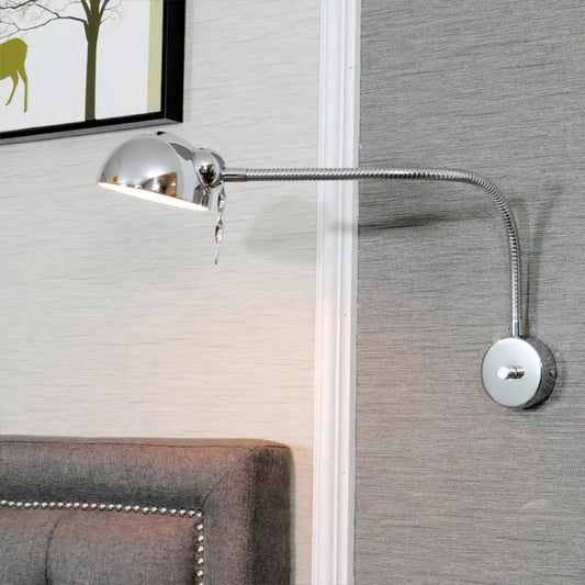 Vintage Chrome/White Metallic Wall Lamp with Flexible Arm and Dome Shade – Perfect Bedside Sconce