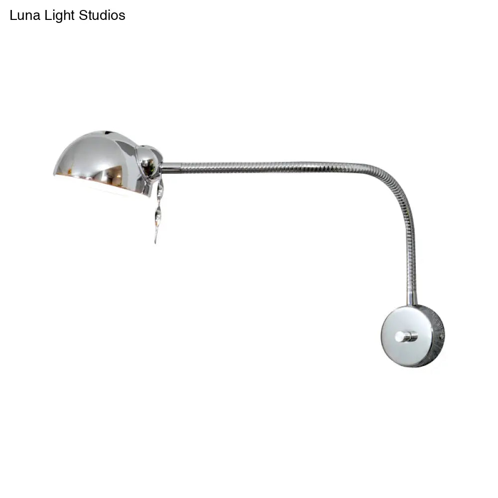 Vintage Chrome/White Metallic Wall Lamp with Flexible Arm and Dome Shade – Perfect Bedside Sconce