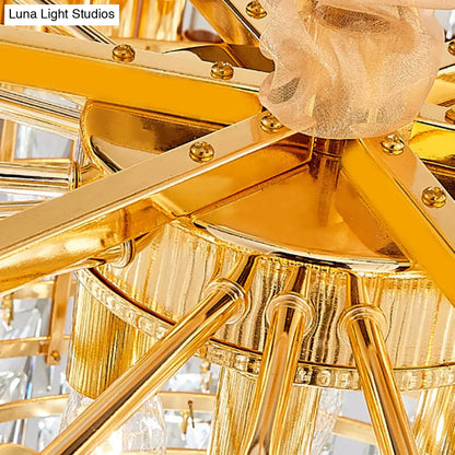 Lámpara colgante circular vintage con prisma de cristal - Metal dorado