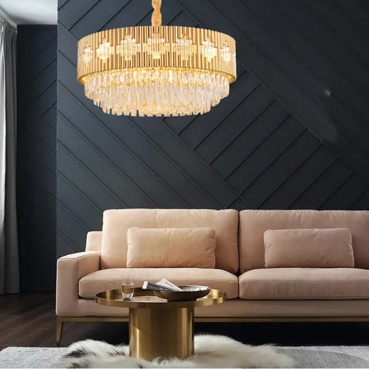 Lámpara colgante circular vintage con prisma de cristal - Metal dorado