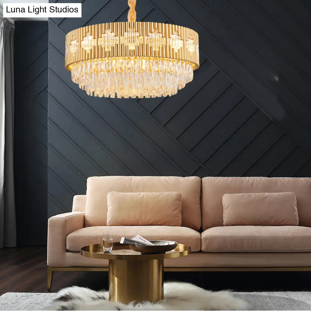 Lámpara colgante circular vintage con prisma de cristal - Metal dorado