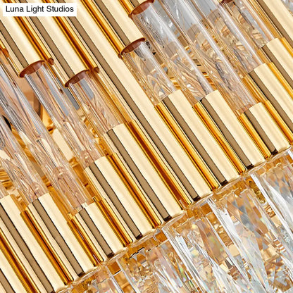 Lámpara colgante circular vintage con prisma de cristal - Metal dorado