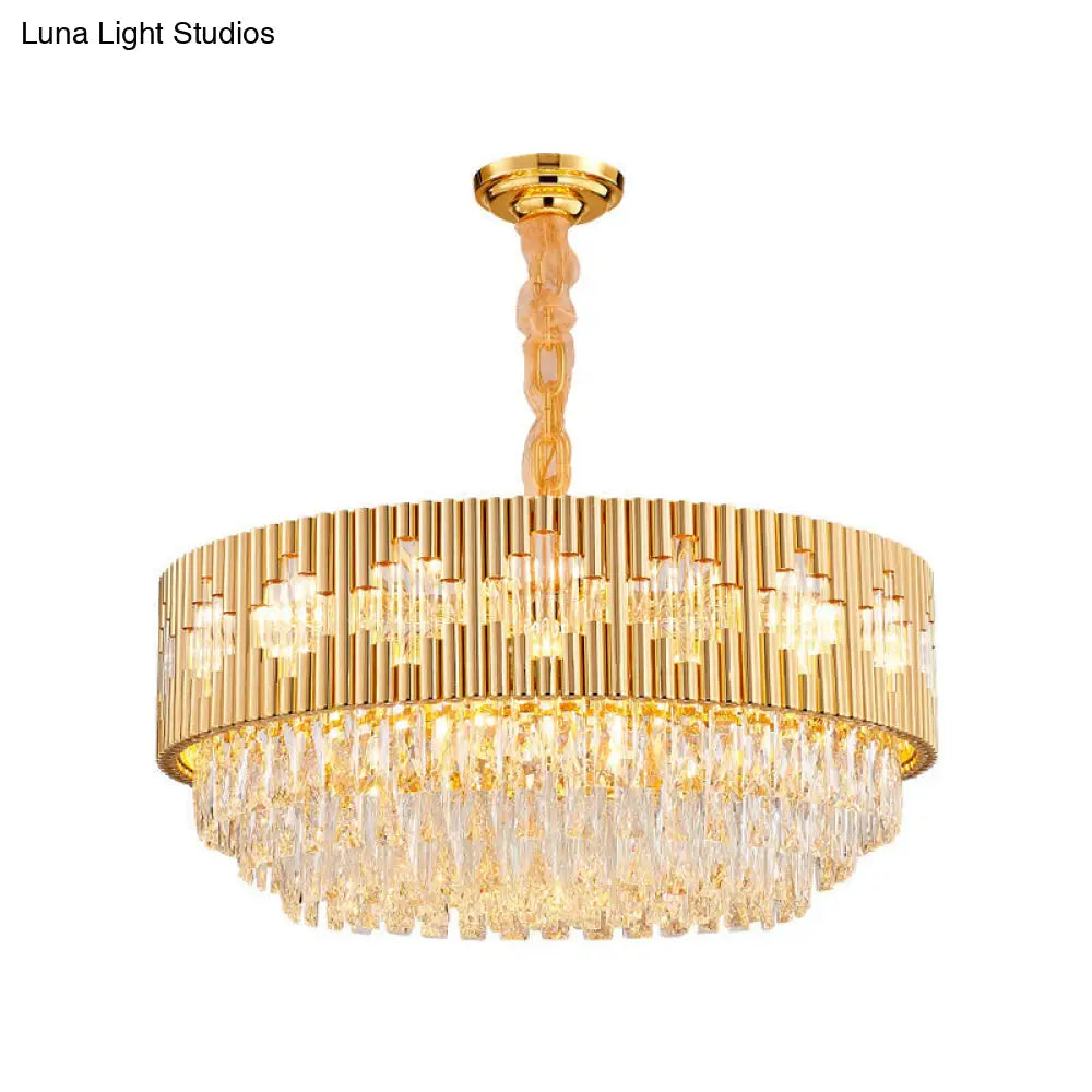 Lámpara colgante circular vintage con prisma de cristal - Metal dorado