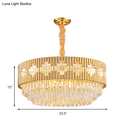 Lámpara colgante circular vintage con prisma de cristal - Metal dorado