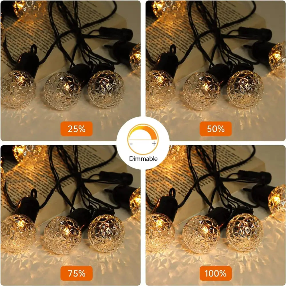 Vintage clear and amber decorbites g40 globe led filament string lights with faceted glass and dimmable black wiring