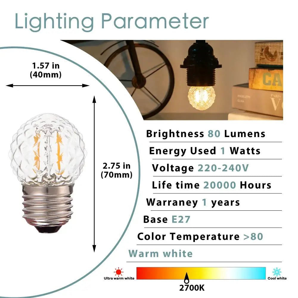Vintage clear decorbites g40 globe led filament bulb with warm white led and e27 screw base for bedroom light