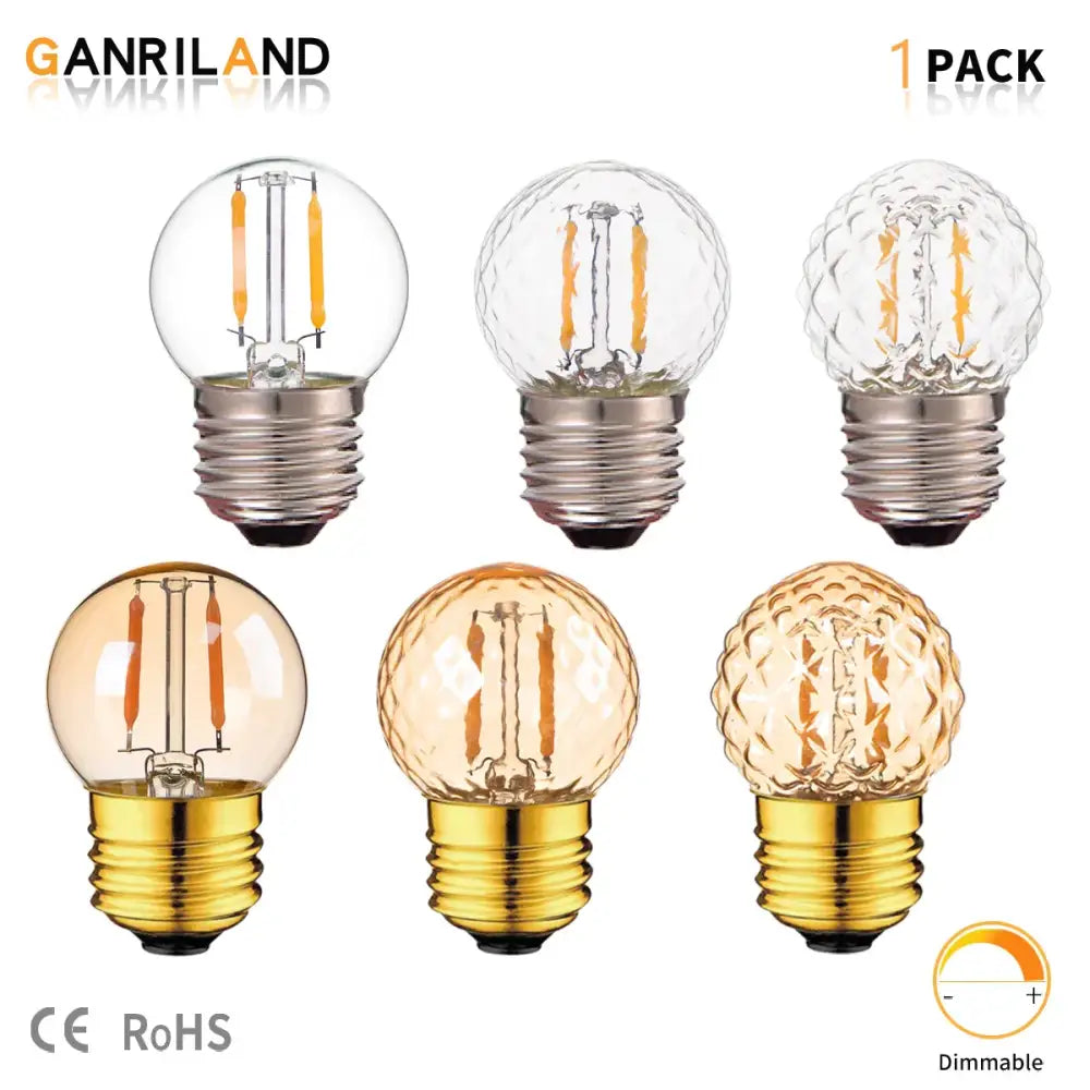 Ganriland vintage clear and amber g40 globe led filament bulbs with gold screw bases for bedroom light decorbites g40 globe