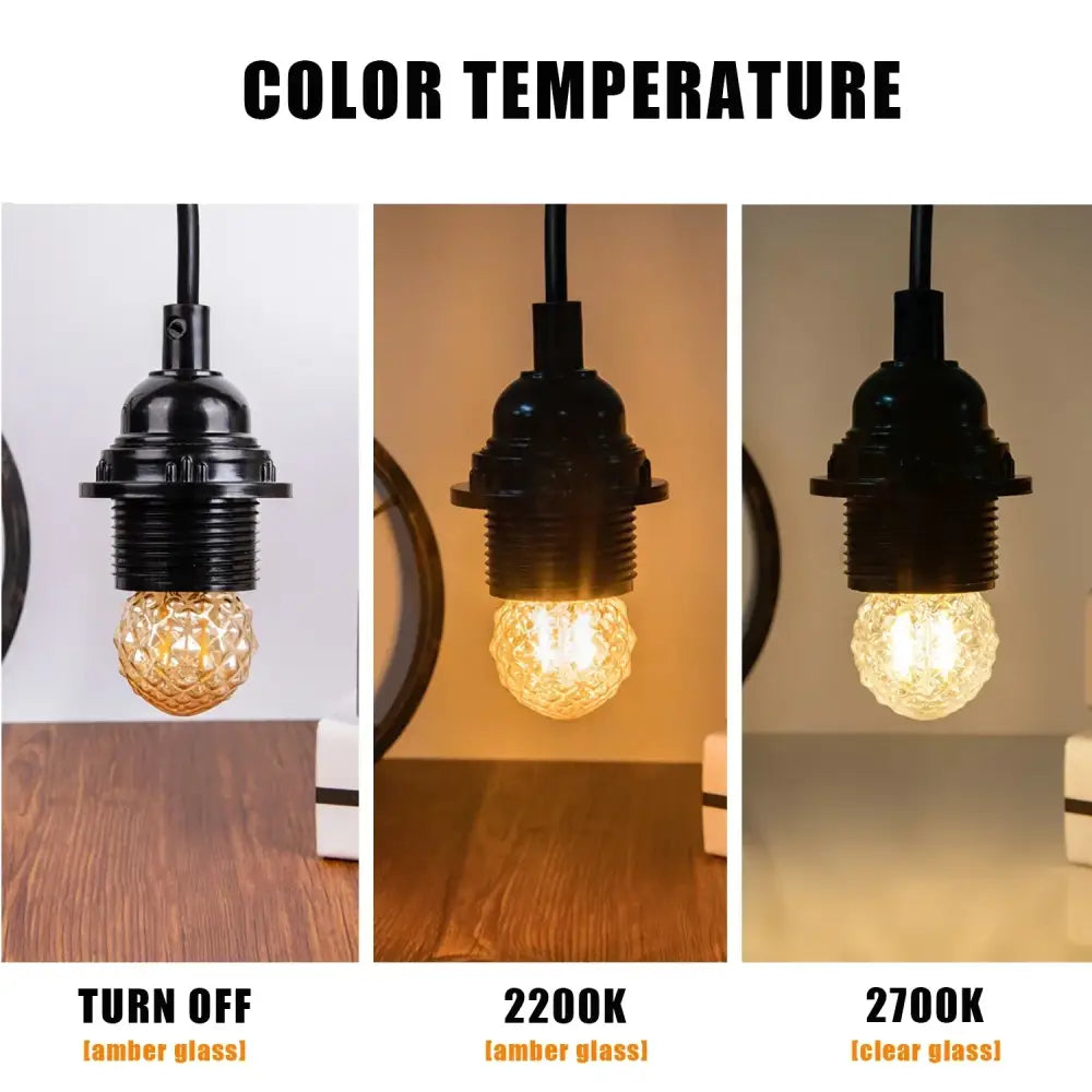 Black metal pendant light with faceted amber glass decorbites g40 globe led filament bulb emitting warm glow
