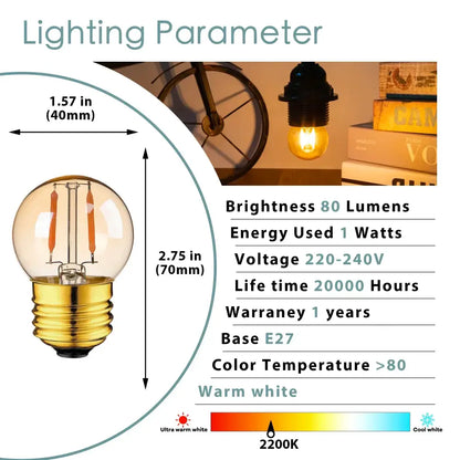 Warm white vintage-style g40 globe led filament bulb with gold-toned base and clear glass for bedroom decorbites g40 globe use