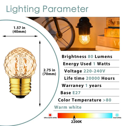 Warm white textured glass globe led filament bulb with gold e27 base for vintage decorbites g40 globe bedroom light