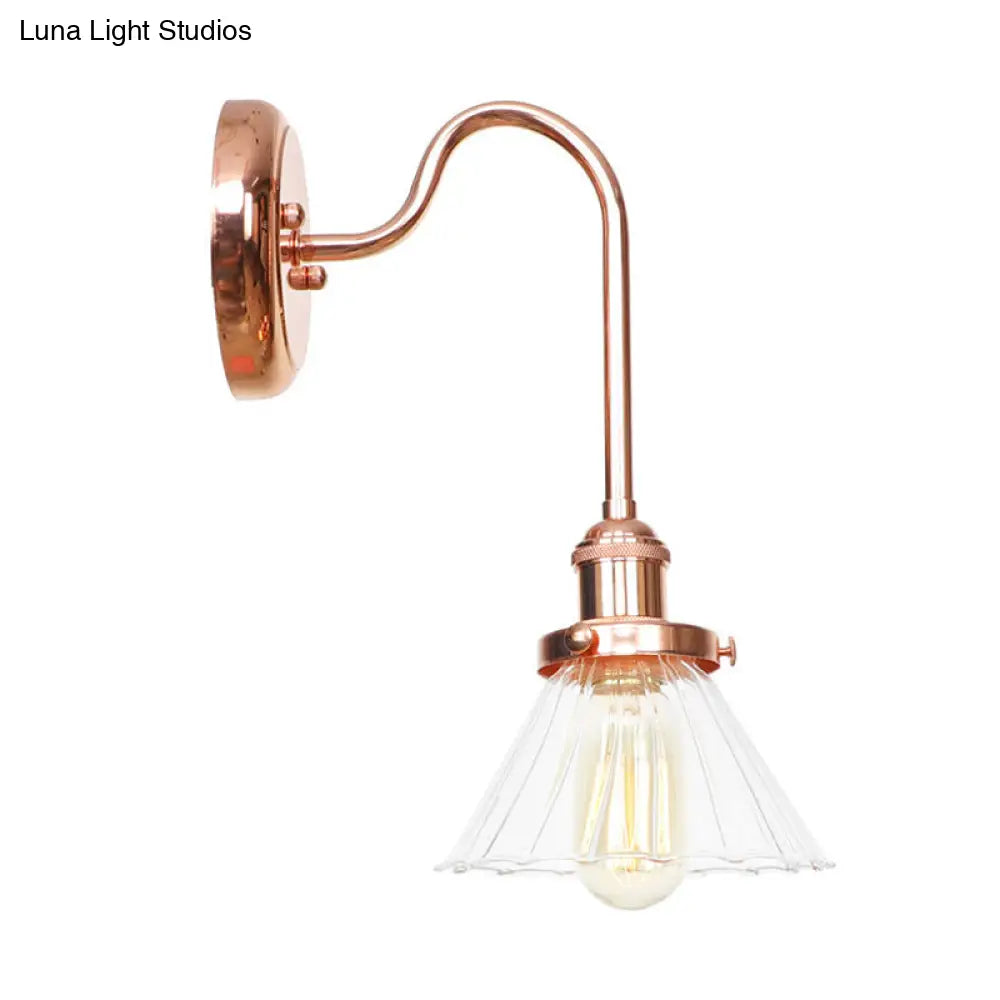 Vintage Clear/Amber Glass Cone Sconce Light - Stylish Wall Lighting for Living Room