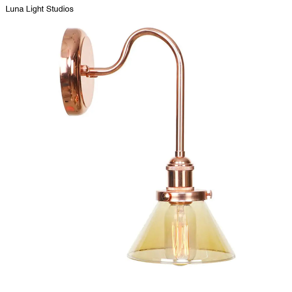 Vintage Clear/Amber Glass Cone Sconce Light - Stylish Wall Lighting for Living Room