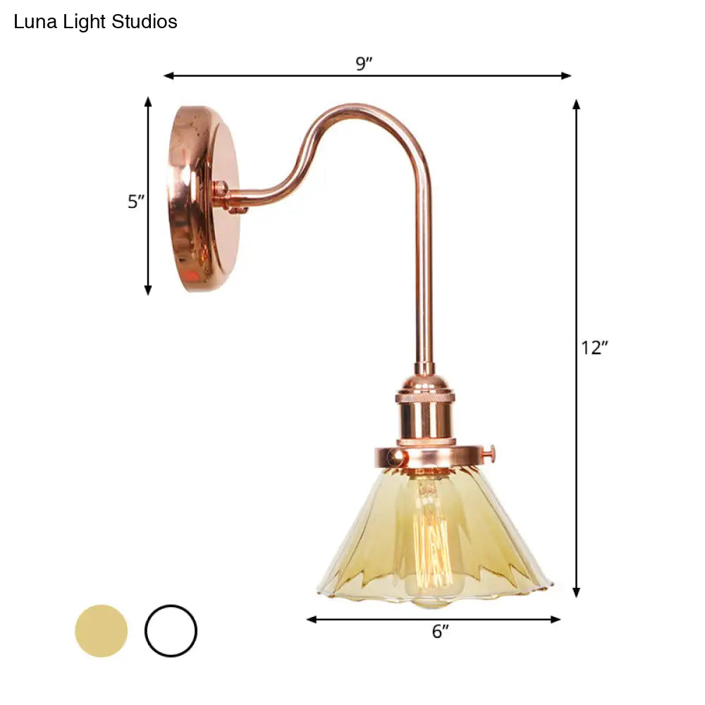 Vintage Clear/Amber Glass Cone Sconce Light - Stylish Wall Lighting for Living Room
