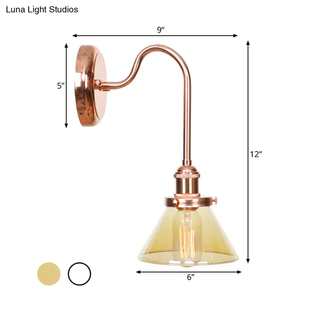 Vintage Clear/Amber Glass Cone Sconce Light - Stylish Wall Lighting for Living Room