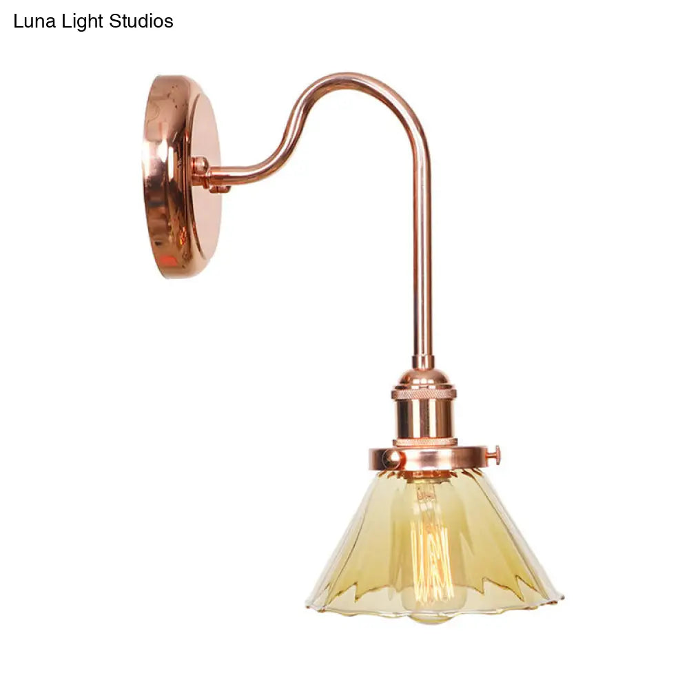 Vintage Clear/Amber Glass Cone Sconce Light - Stylish Wall Lighting for Living Room