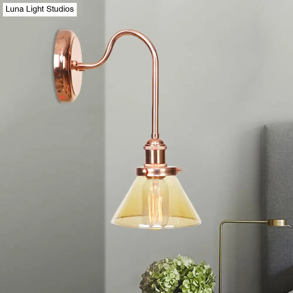 Vintage Clear/Amber Glass Cone Sconce Light - Stylish Wall Lighting for Living Room