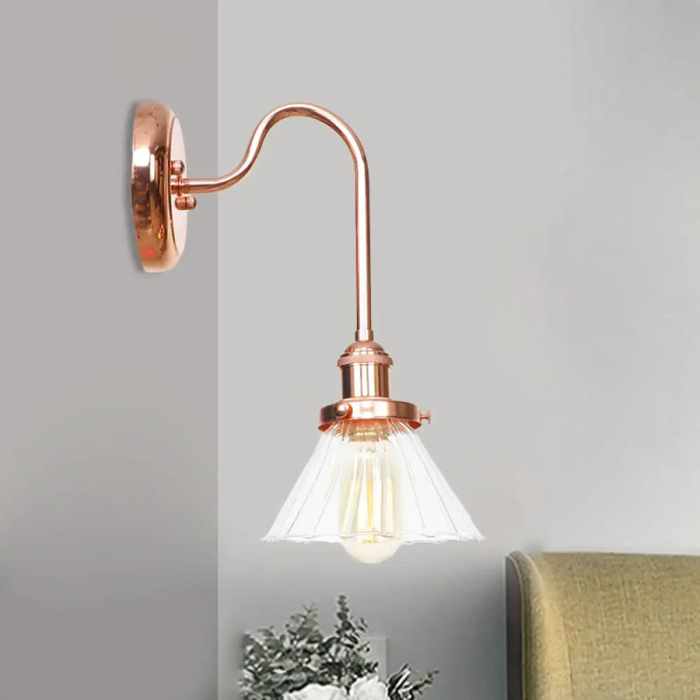 Vintage Clear/Amber Glass Cone Sconce Light - Stylish Wall Lighting for Living Room